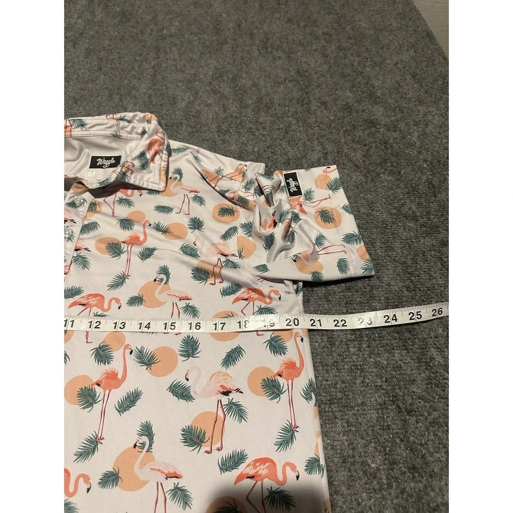 Waggle Golf Polo Men Medium Flamingo Tropical Performance Stretch Comfort - Picture 6 of 7